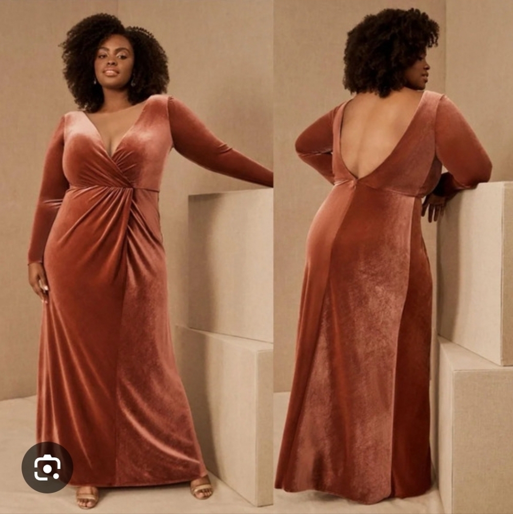 BHLDN Anthropologie x Jenny Yoo Ryland Velvet Dress In English Rose Size 16